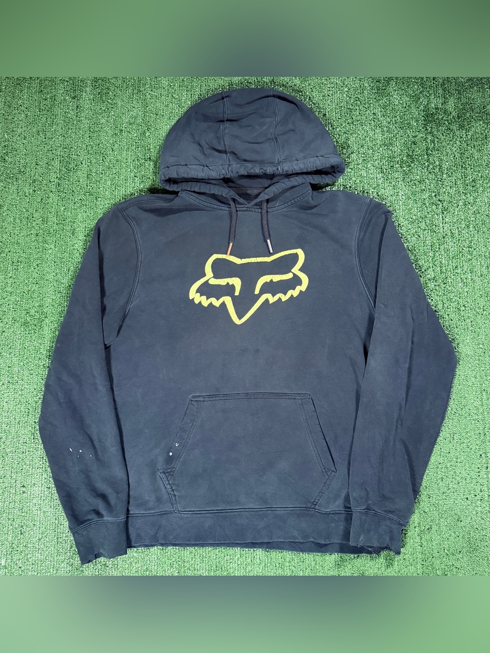 Y2K Mens Fox Racing Hoodie Black Yellow Logo Medium